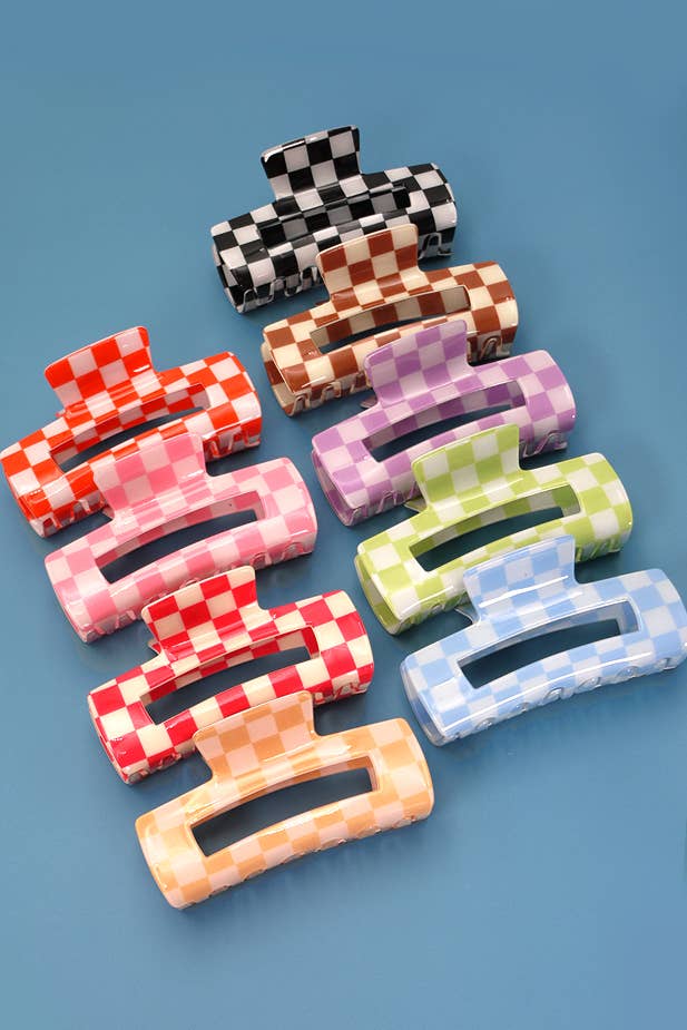 RESIN CHECKER HAIR CLAW CLIPS