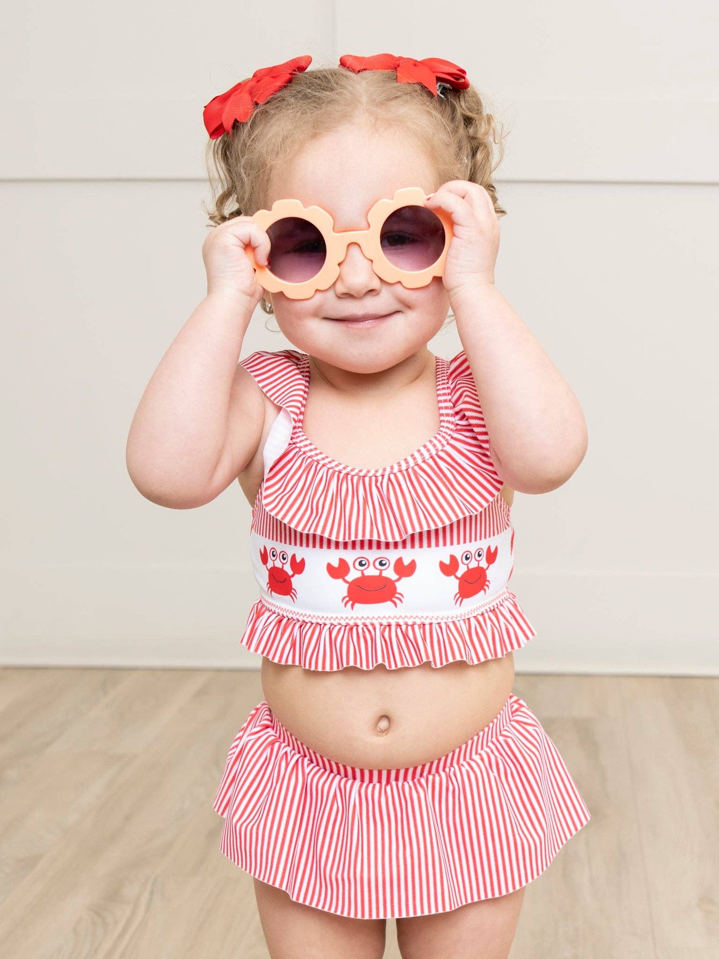 Happy Crab Girls Striped Swimsuit