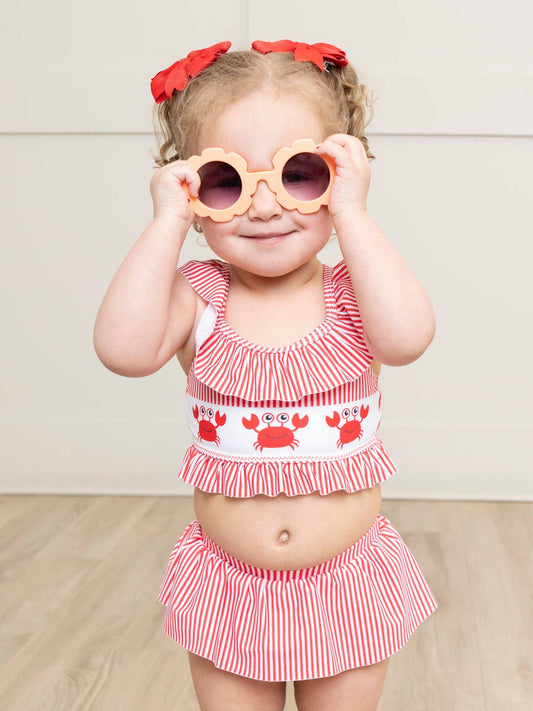 Happy Crab Girls Striped Swimsuit