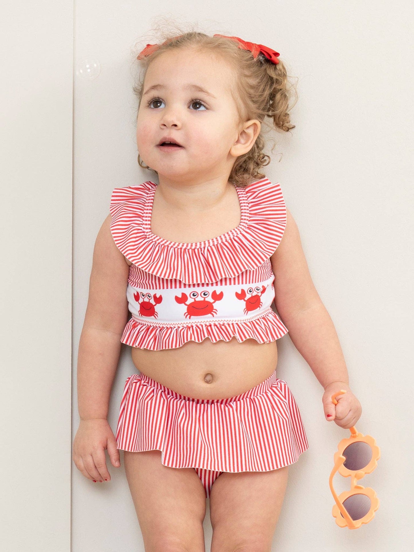 Happy Crab Girls Striped Swimsuit