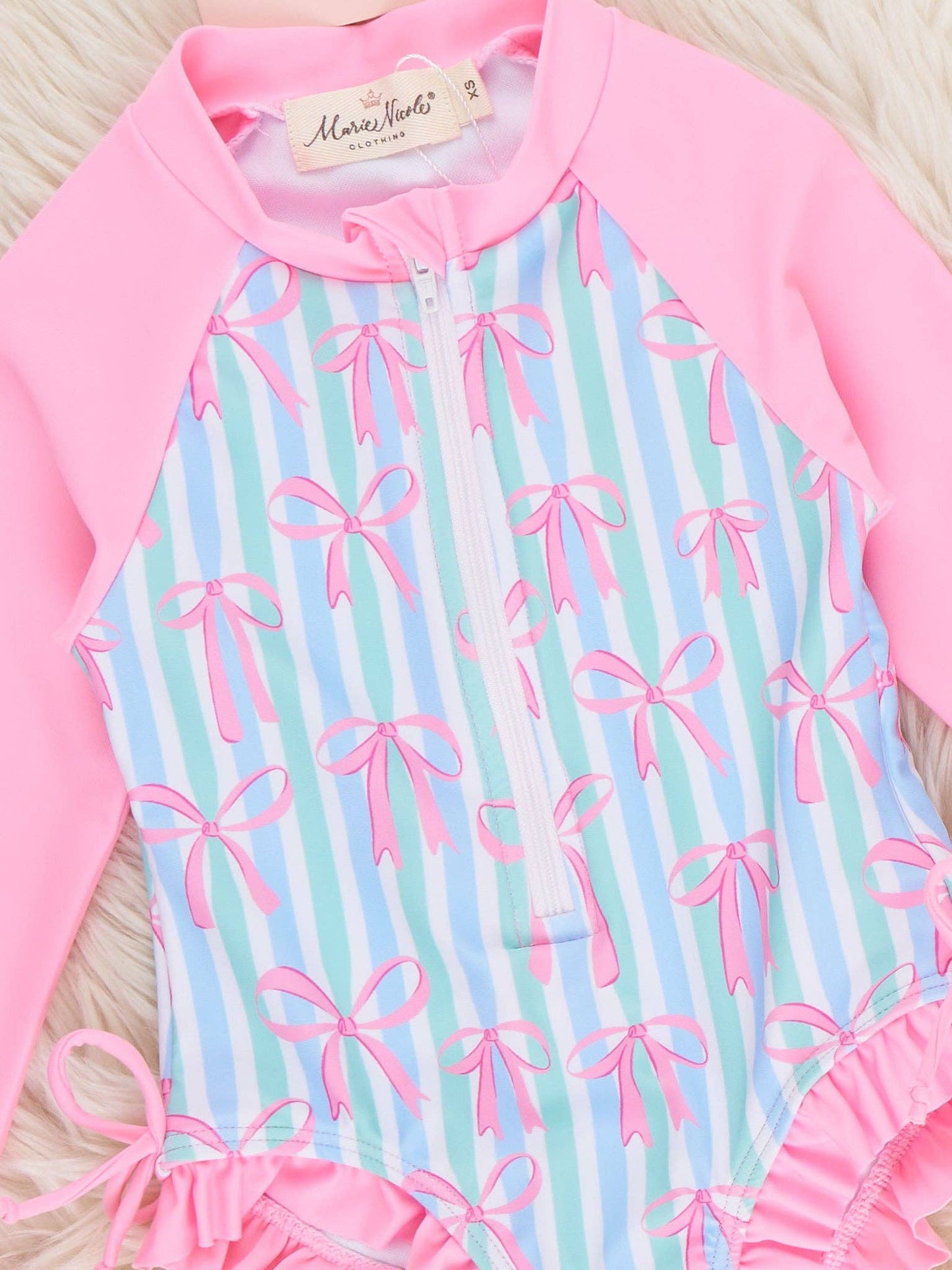 Ocean Breeze Stripe Ruffle Girls Swimsuit