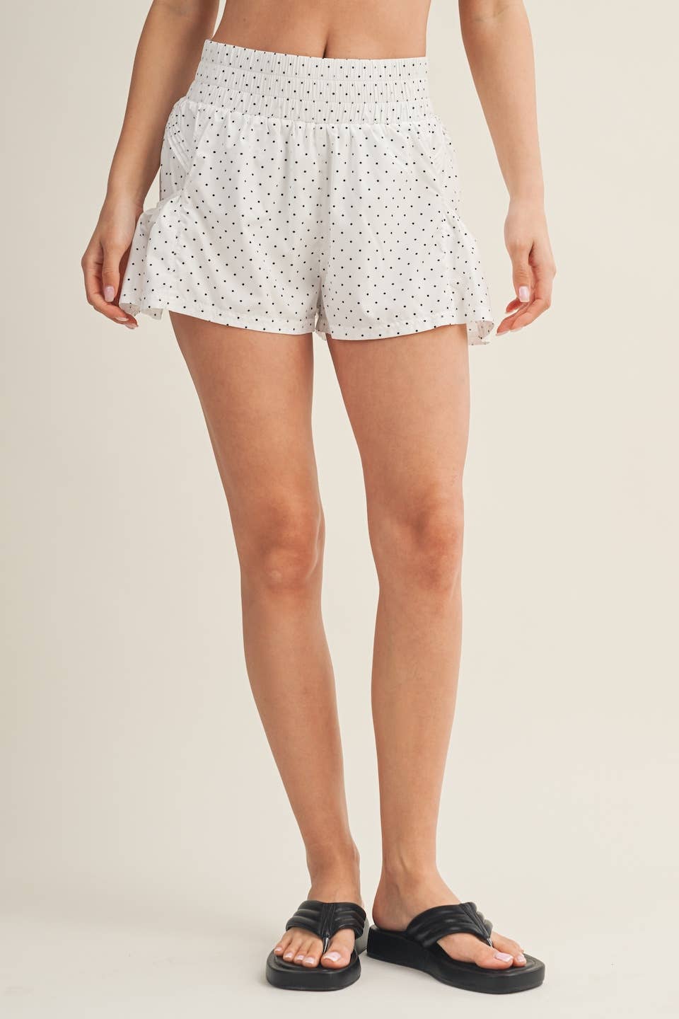 Polka Dot Print Nylon Flare Shorts