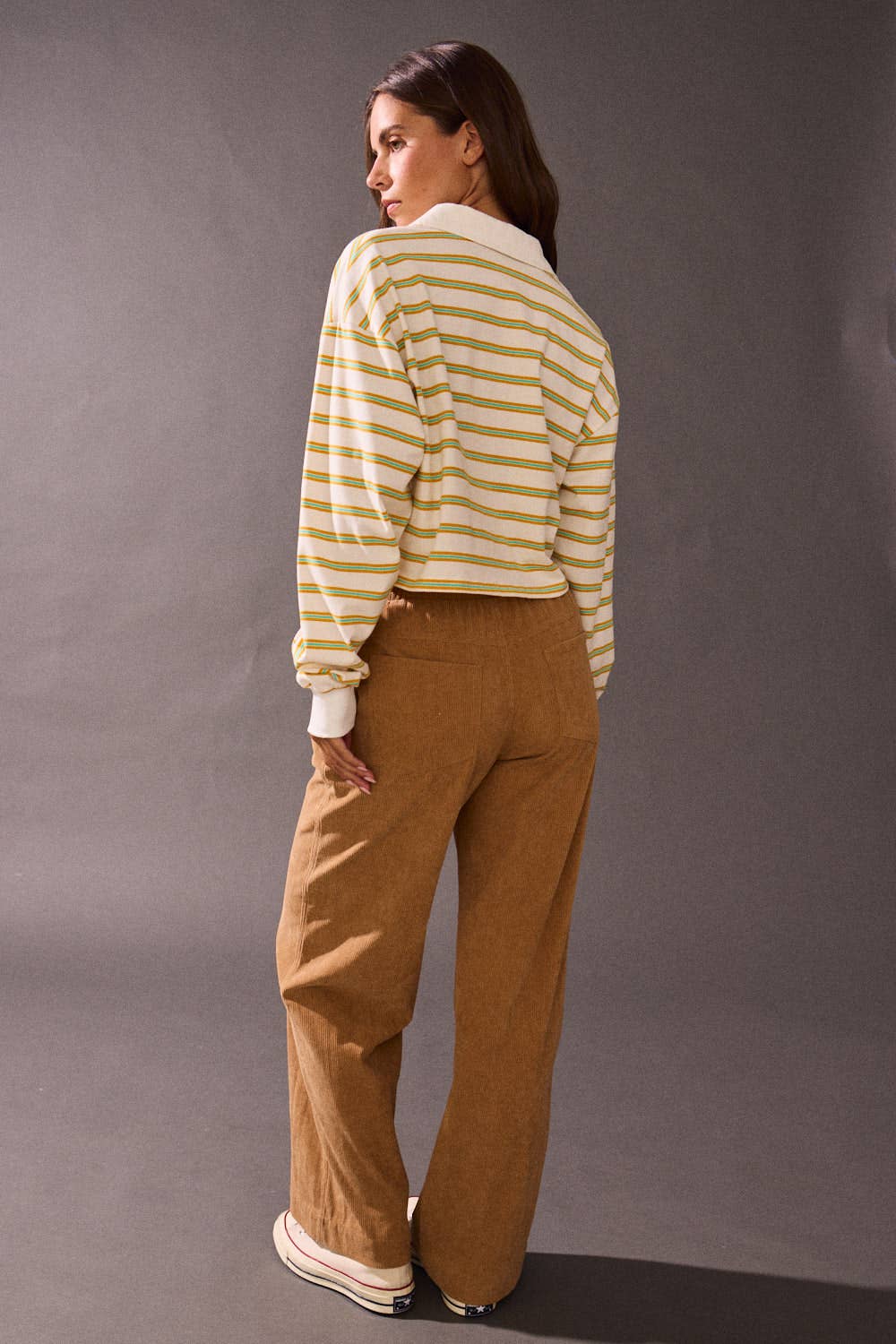 Striped long-sleeve collar polo shirts