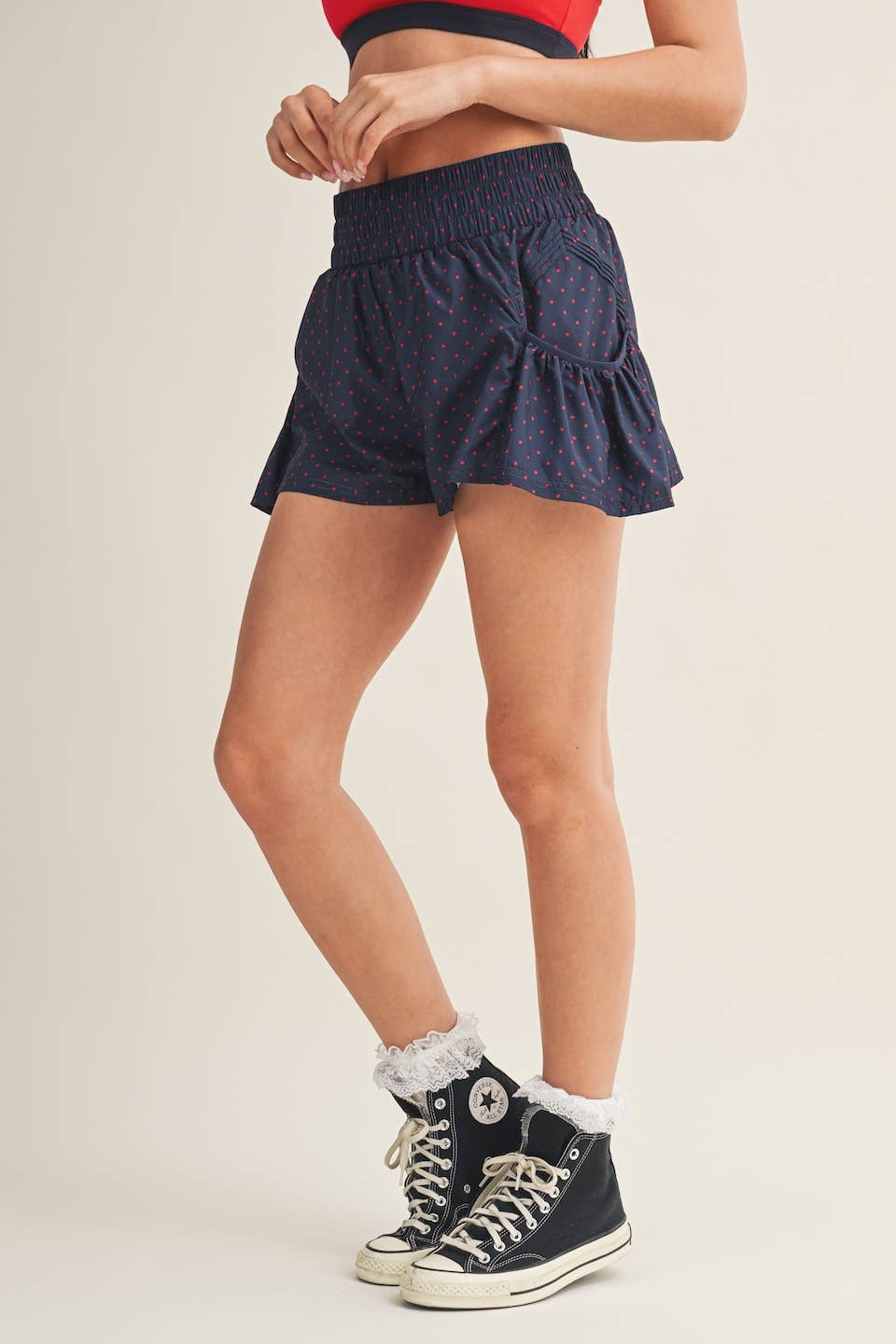 Polka Dot Print Nylon Flare Shorts