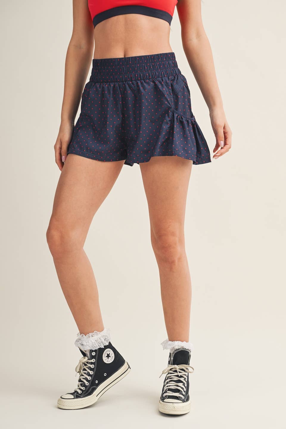 Polka Dot Print Nylon Flare Shorts