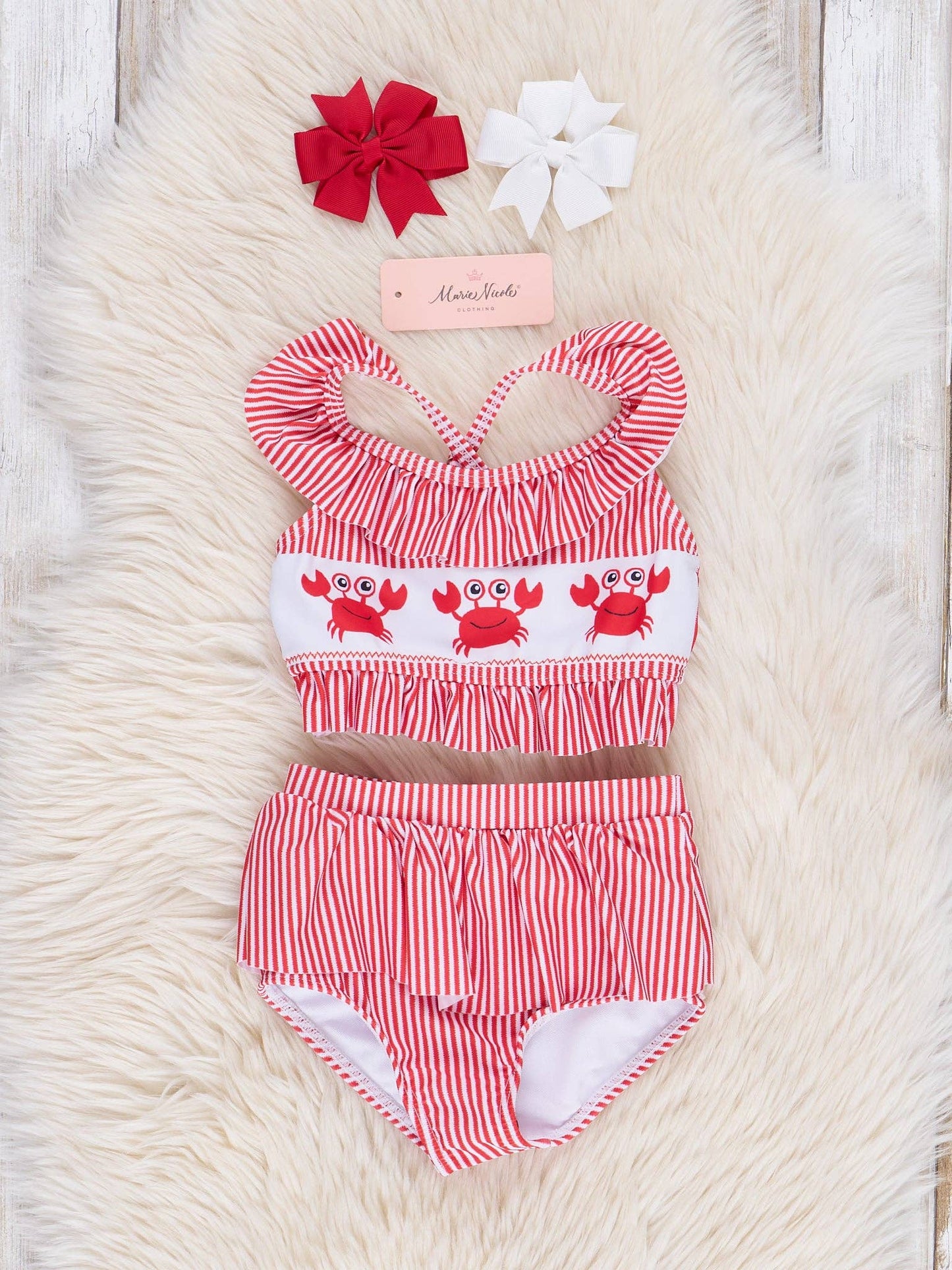 Happy Crab Girls Striped Swimsuit