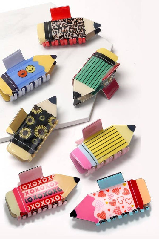 SCHOOL PENCIL HAIR CLAW CLIPS
