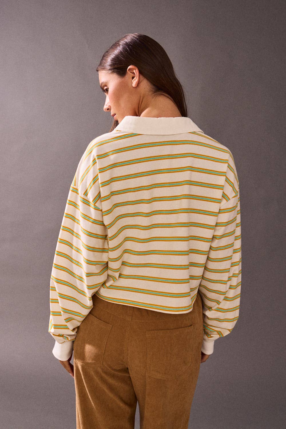 Striped long-sleeve collar polo shirts