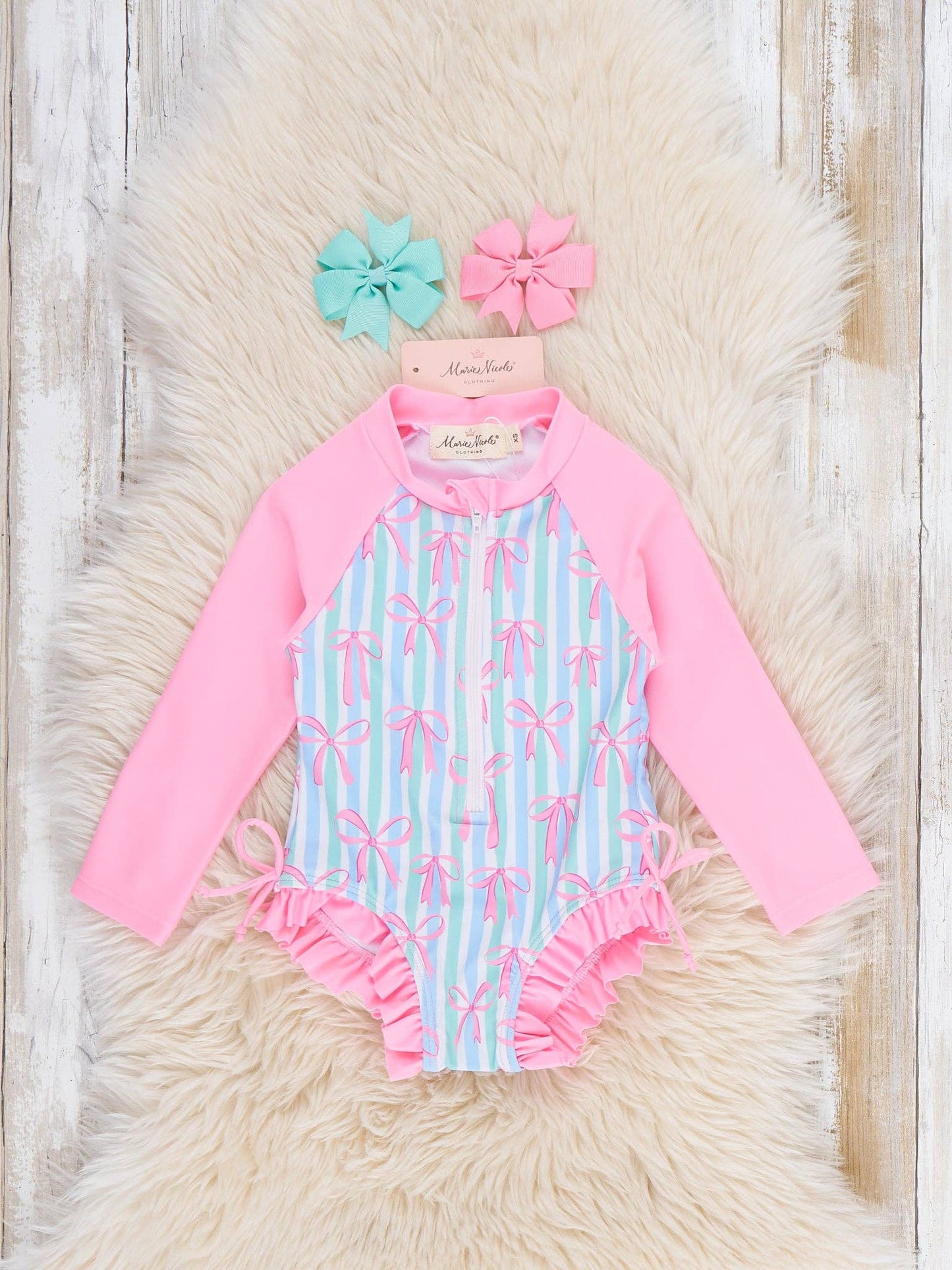 Ocean Breeze Stripe Ruffle Girls Swimsuit