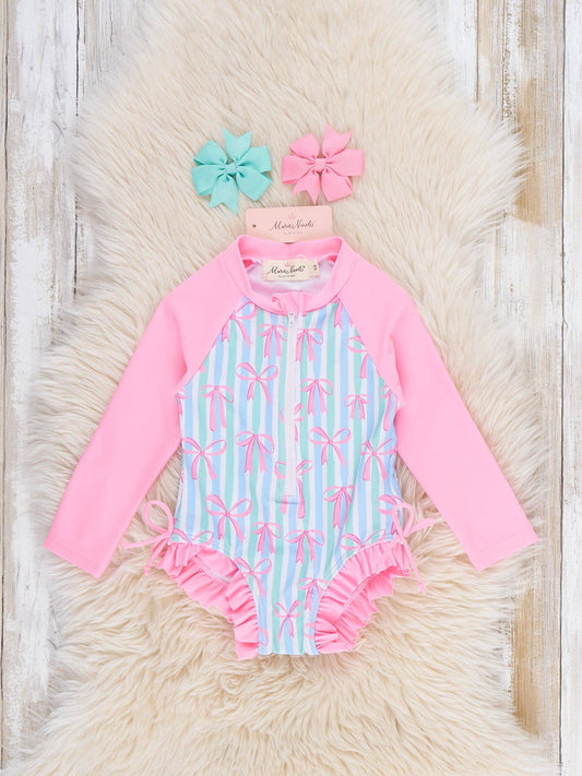 Ocean Breeze Stripe Ruffle Girls Swimsuit