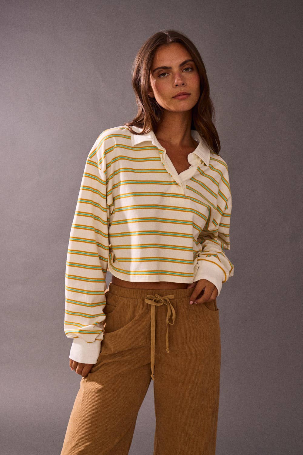 Striped long-sleeve collar polo shirts