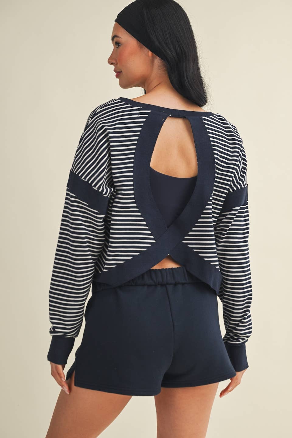 Striped Cutout Back Layering Sweatshirt