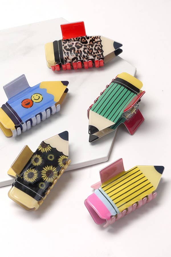SCHOOL PENCIL HAIR CLAW CLIPS
