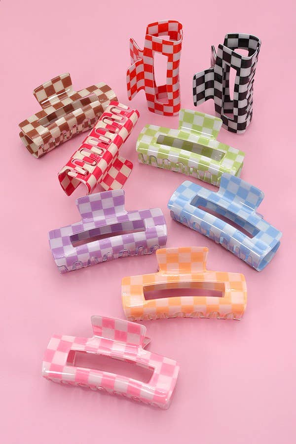 RESIN CHECKER HAIR CLAW CLIPS