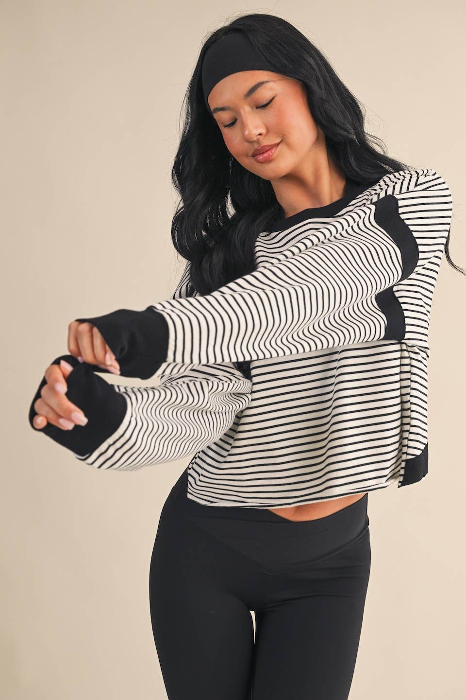 Striped Cutout Back Layering Sweatshirt