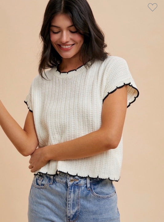 Scalloped Sweater Top
