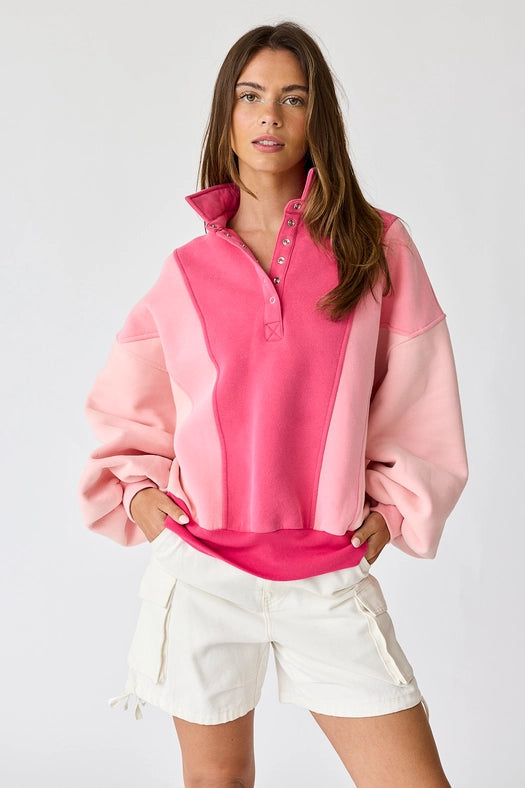 Pink Color-Block Pullover