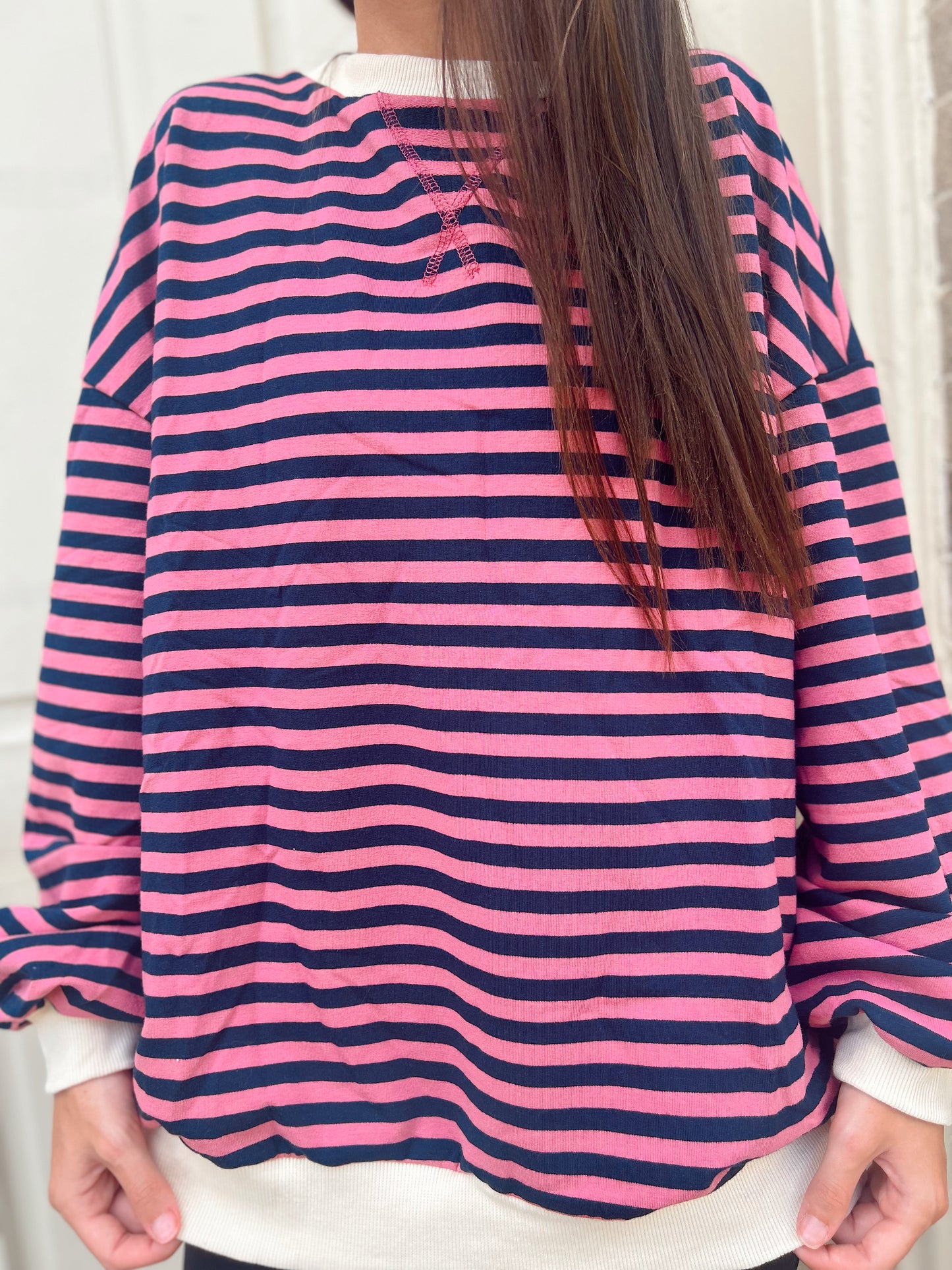 Striped Contrast Oversized Pullover