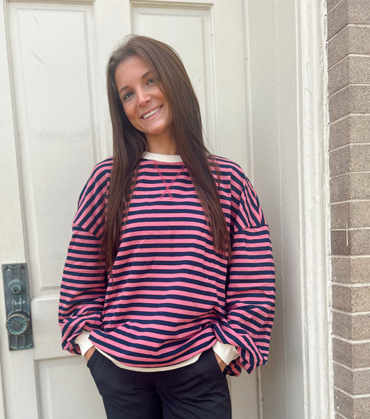 Striped Contrast Oversized Pullover