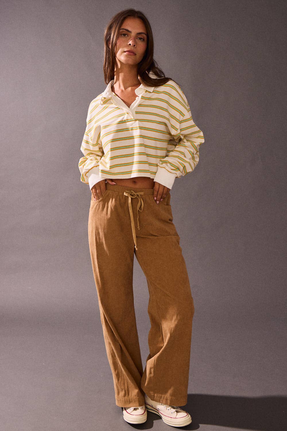 Striped long-sleeve collar polo shirts