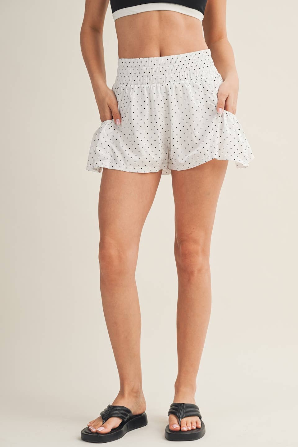 Polka Dot Print Nylon Flare Shorts