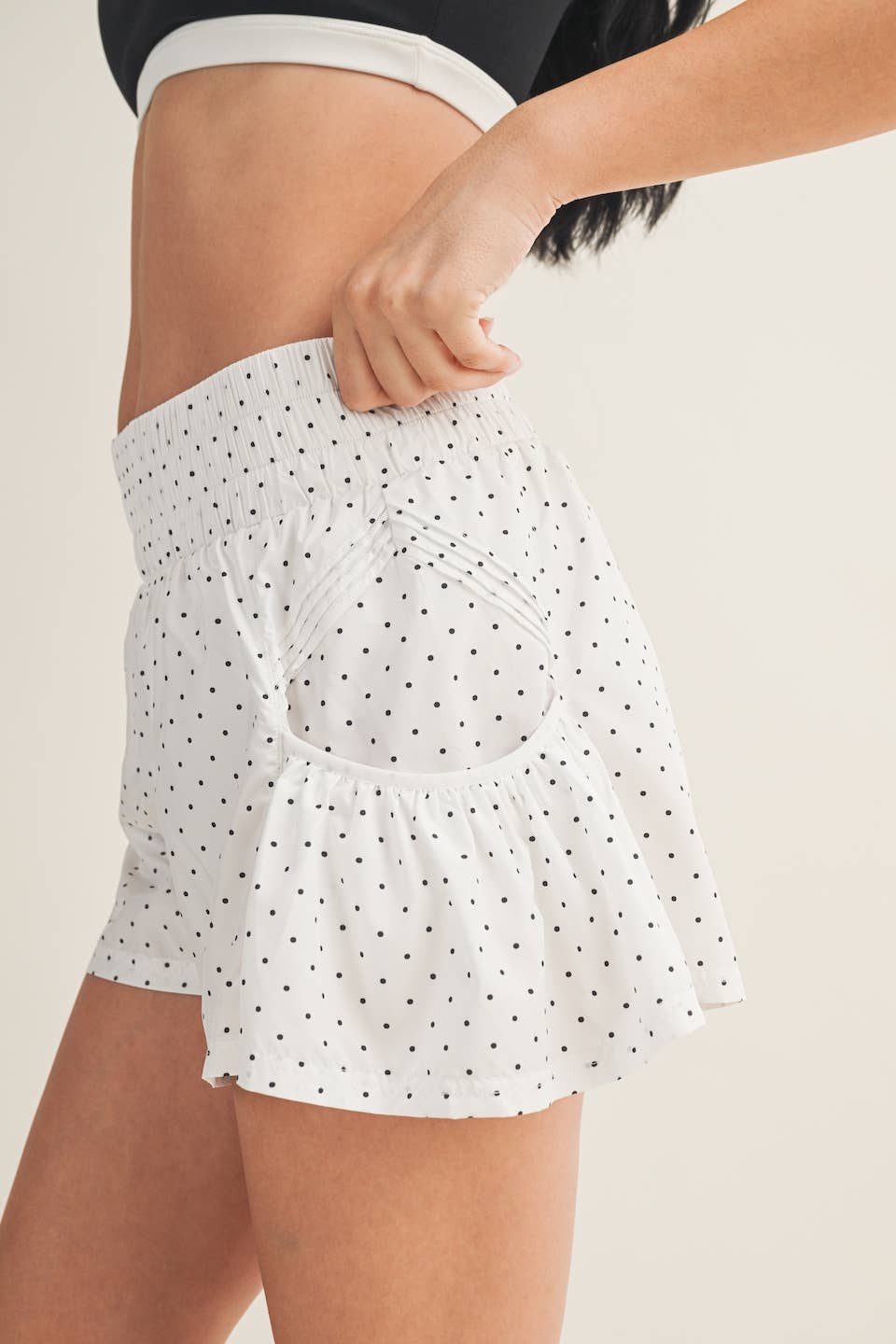 Polka Dot Print Nylon Flare Shorts
