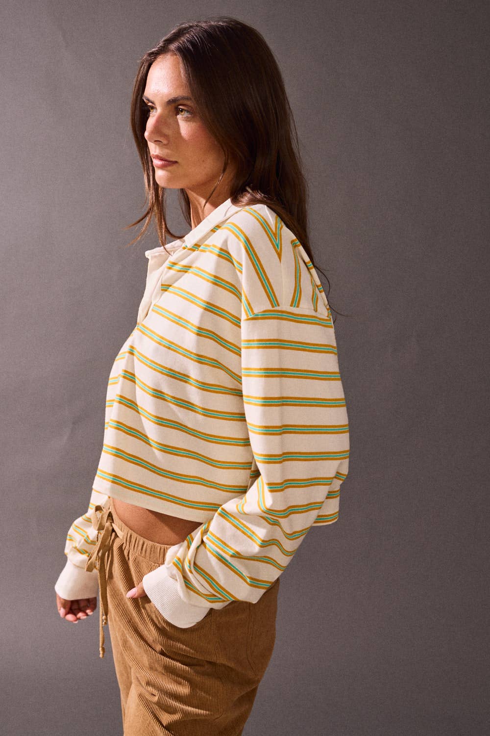 Striped long-sleeve collar polo shirts