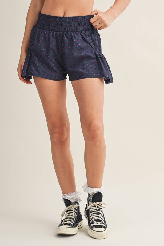 Polka Dot Print Nylon Flare Shorts