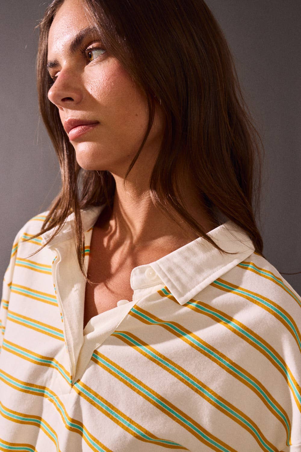 Striped long-sleeve collar polo shirts