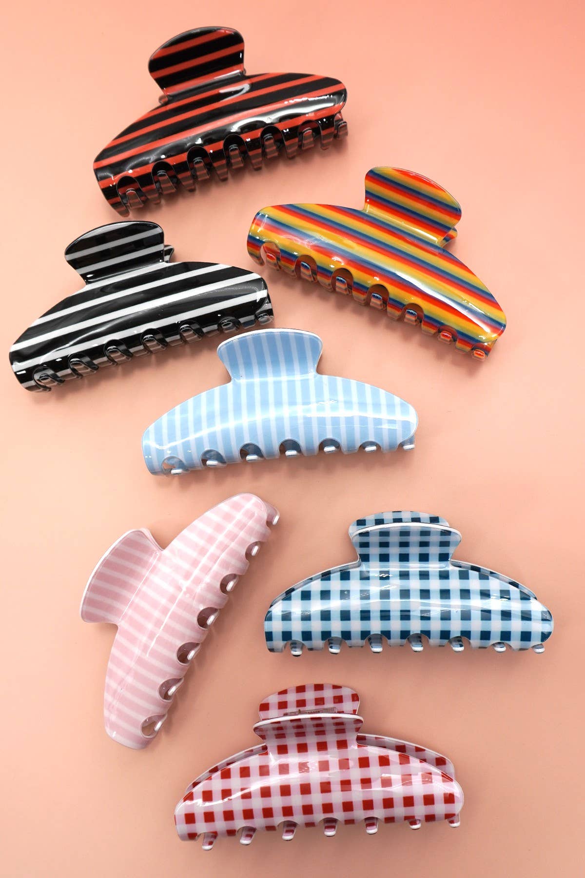 STRIPE PLAID OVAL HAIR CLAW CLIPS