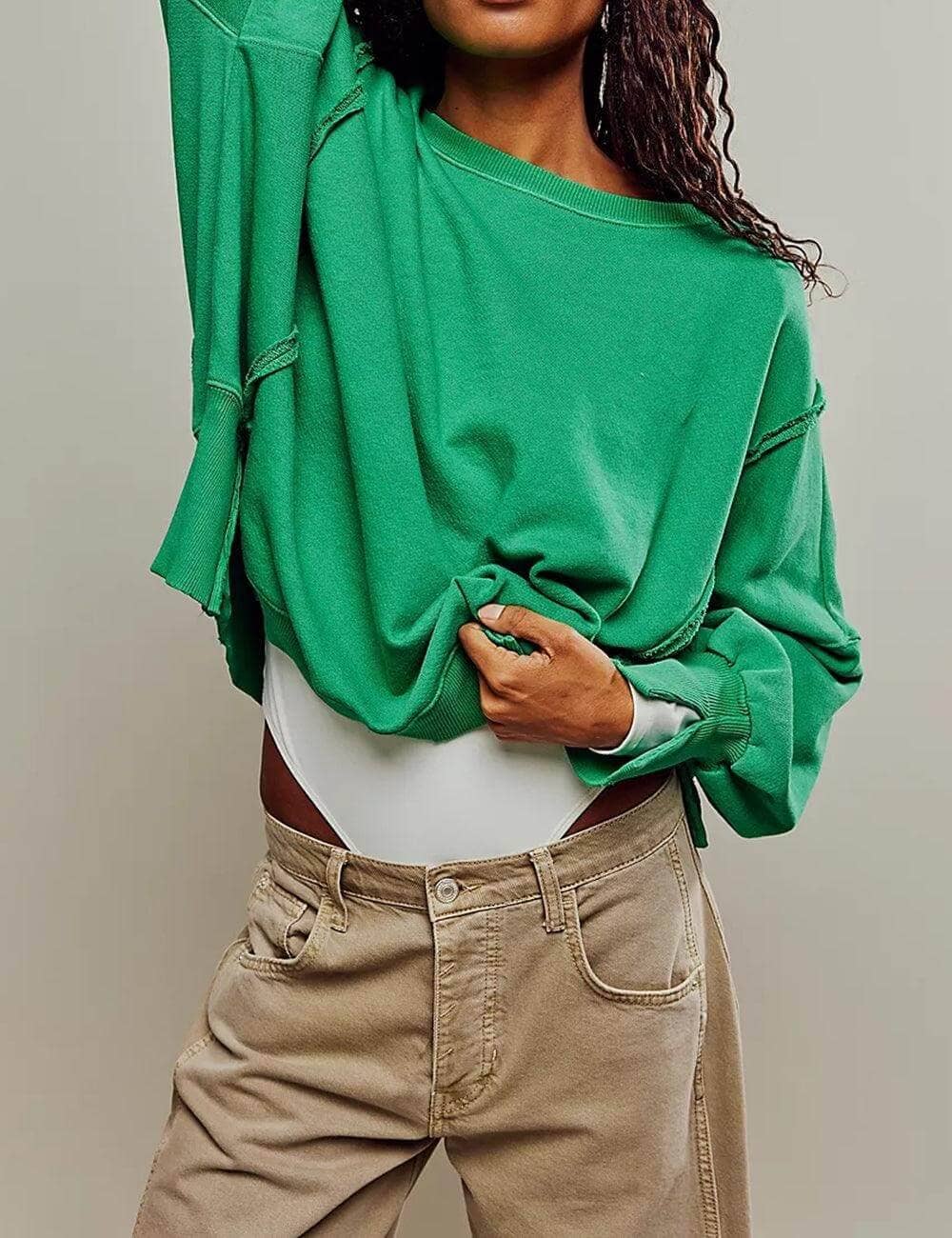 Green Round Neck Split Pullover