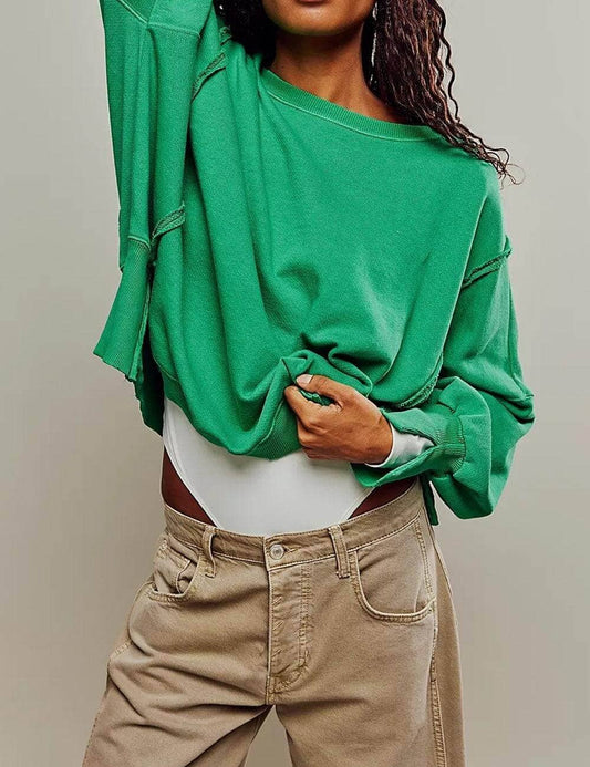 Green Round Neck Split Pullover